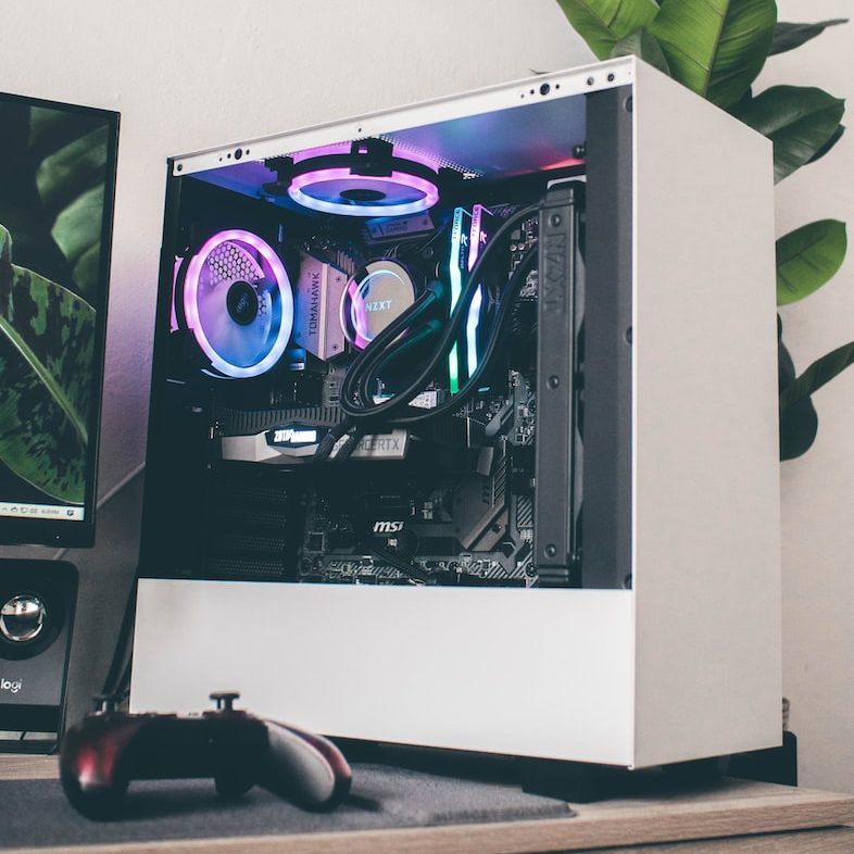 black and purple computer tower